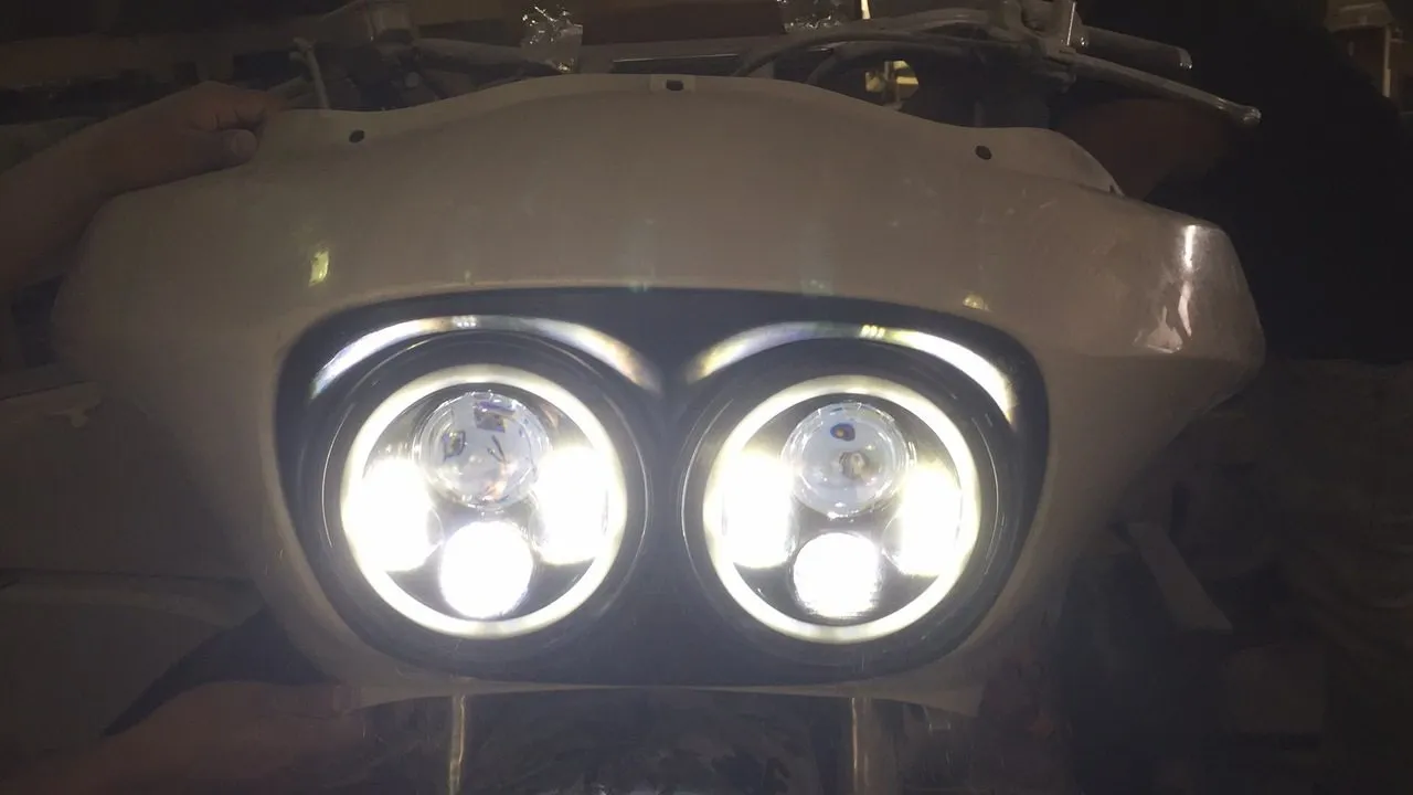 DUAL 7" DAYMAKER 2014 - 2018   WHITE HALO LED Replacement ROAD GLIDE Black Light Bulb Headlight Harley   Bezel