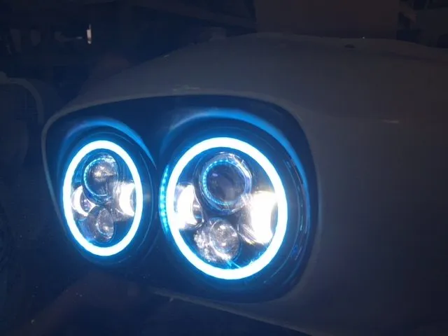 DUAL 7" DAYMAKER BLUE HALO LED Replacement ROAD GLIDE Chrome Light Bulb Headlight Motorcycle Harley   Bezel