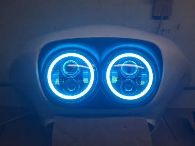 DUAL 7" DAYMAKER BLUE HALO LED Replacement ROAD GLIDE Chrome Light Bulb Headlight Motorcycle Harley   Bezel