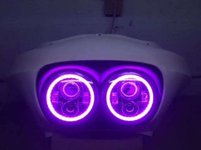 DUAL 7" DAYMAKER PINK HALO LED Replacement ROAD GLIDE Chrome Light Bulb Headlight Motorcycle Harley   Bezel