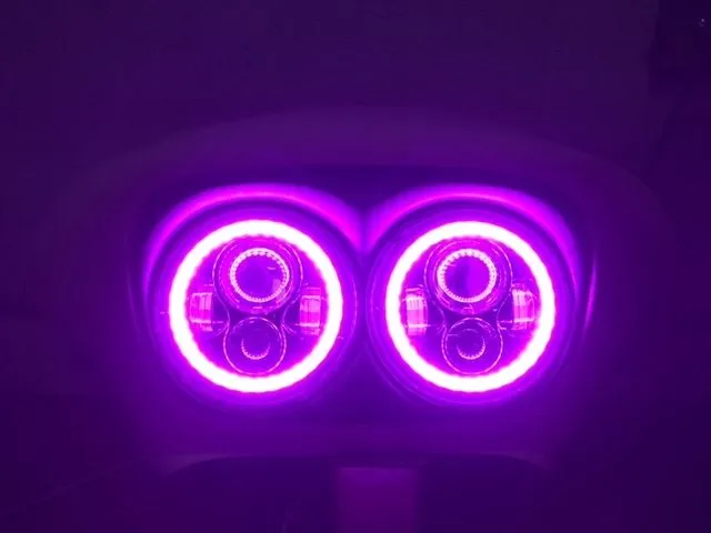 DUAL 7" DAYMAKER PINK HALO LED Replacement ROAD GLIDE Chrome Light Bulb Headlight Motorcycle Harley   Bezel