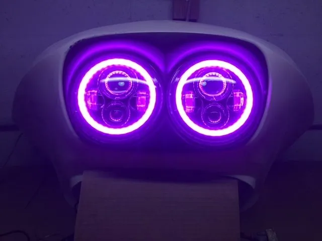 DUAL 7" DAYMAKER PINK HALO LED Replacement ROAD GLIDE Chrome Light Bulb Headlight Motorcycle Harley   Bezel