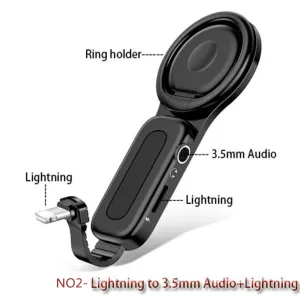 Dual Apple Interface Ring Bracket Adapter USAMS 3.5mm Audio and Charger Phone Holder 2A Fast Charging OTG Adapter for iPhone iOS 3.5mm interface