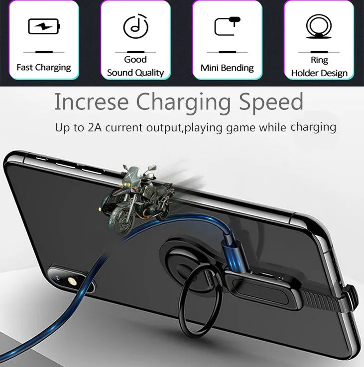 Dual Apple Interface Ring Bracket Adapter USAMS 3.5mm Audio and Charger Phone Holder 2A Fast Charging OTG Adapter for iPhone iOS 3.5mm interface
