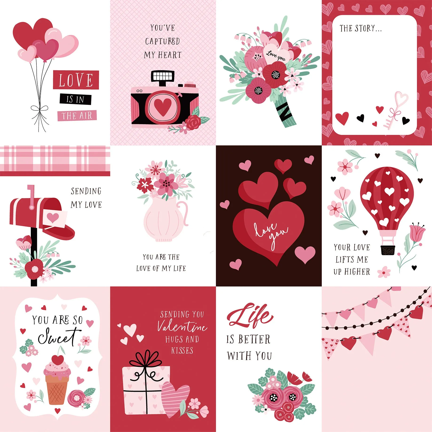 Echo Park - Valentine's Day - 12x12 Single Sheet / 3x4 Journaling Cards
