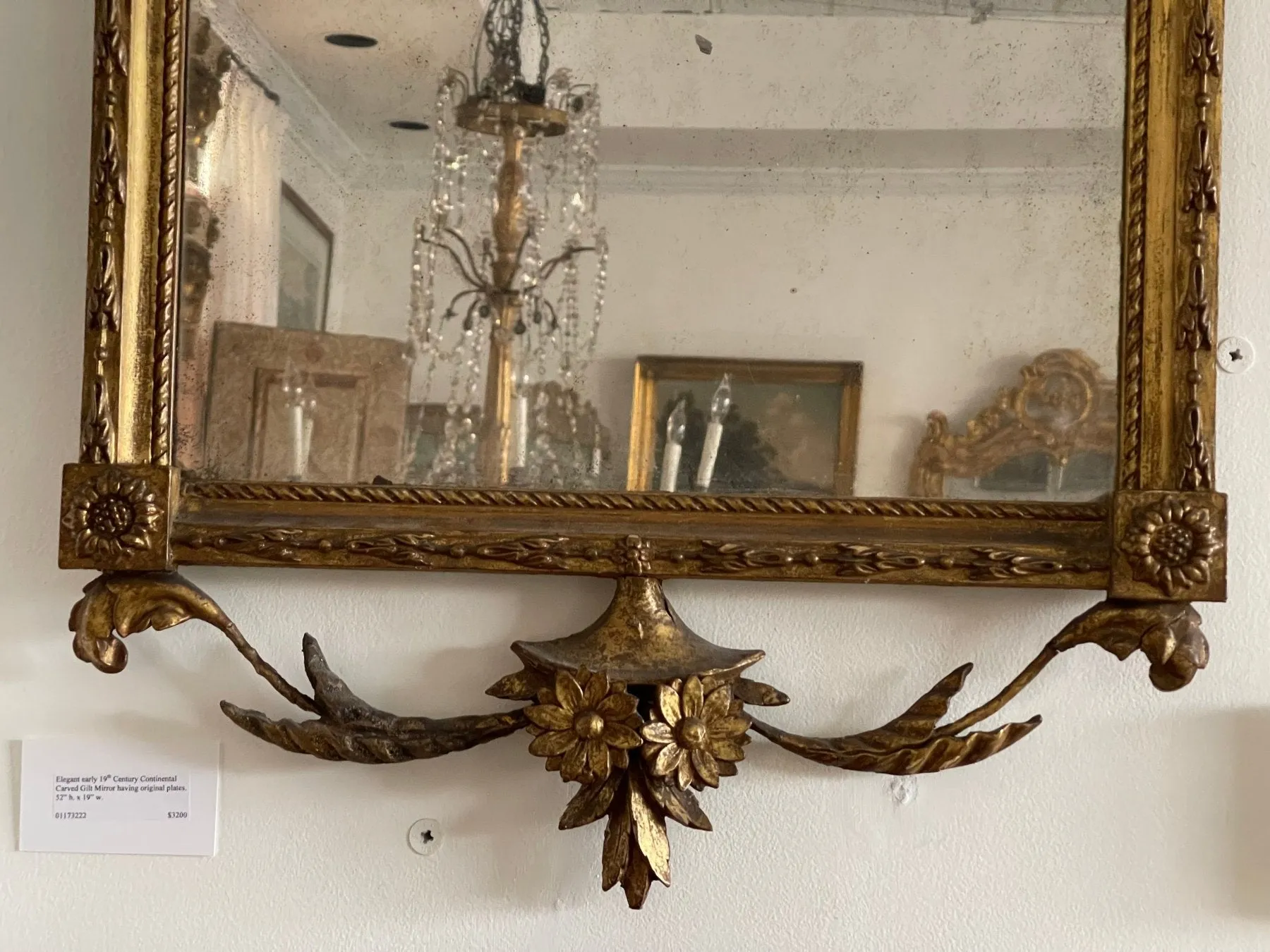 Elegant Continental Baroque Carved & Gilded Mirror 18th Century