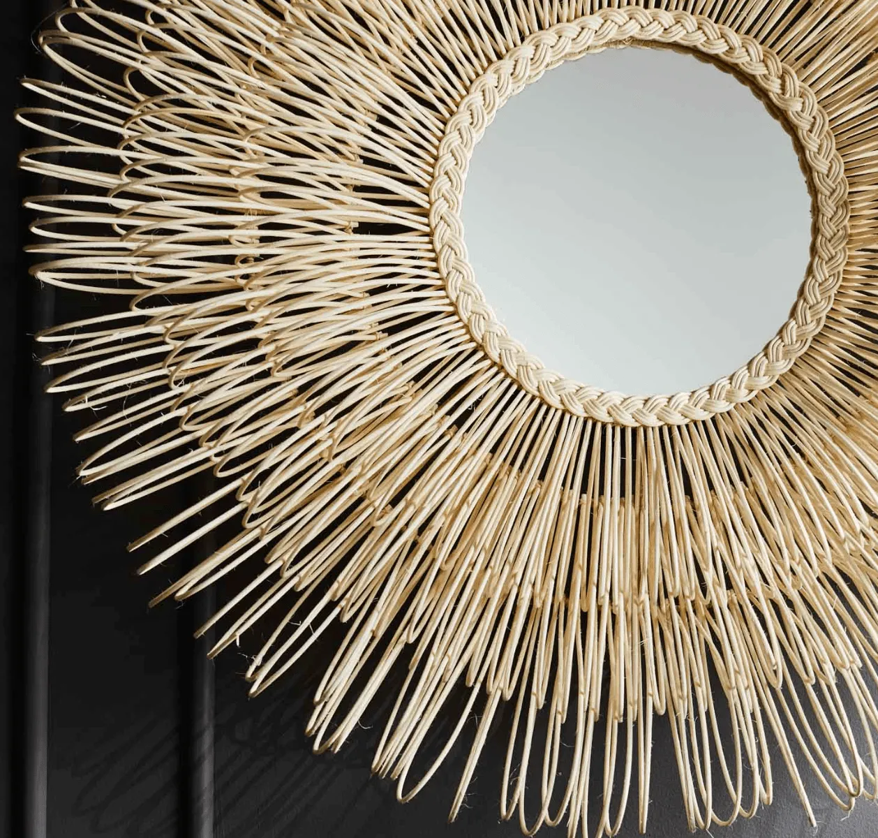Eliza White Cane Round Mirror