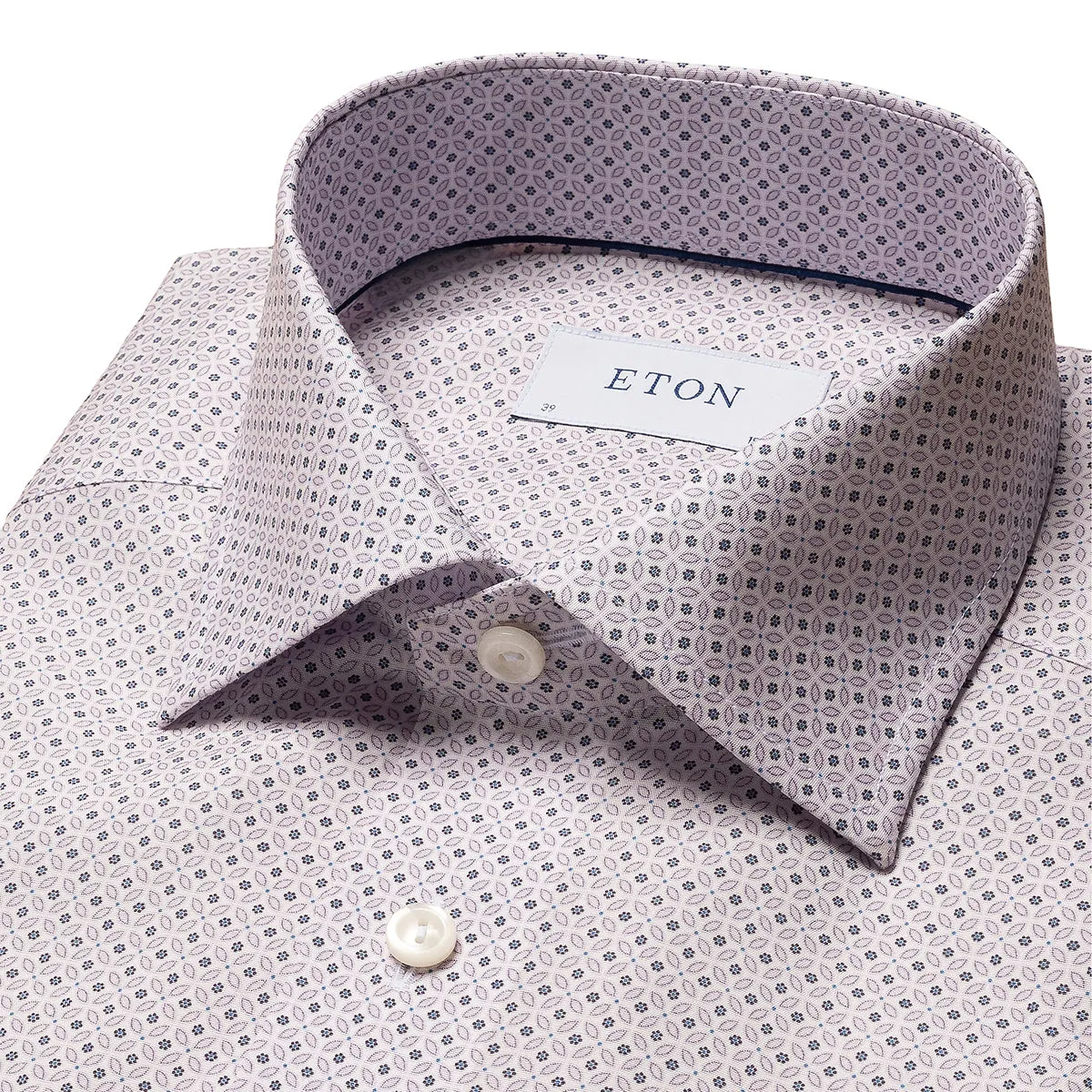 Eton - Slim Fit Patterned Shirt in White/Pink