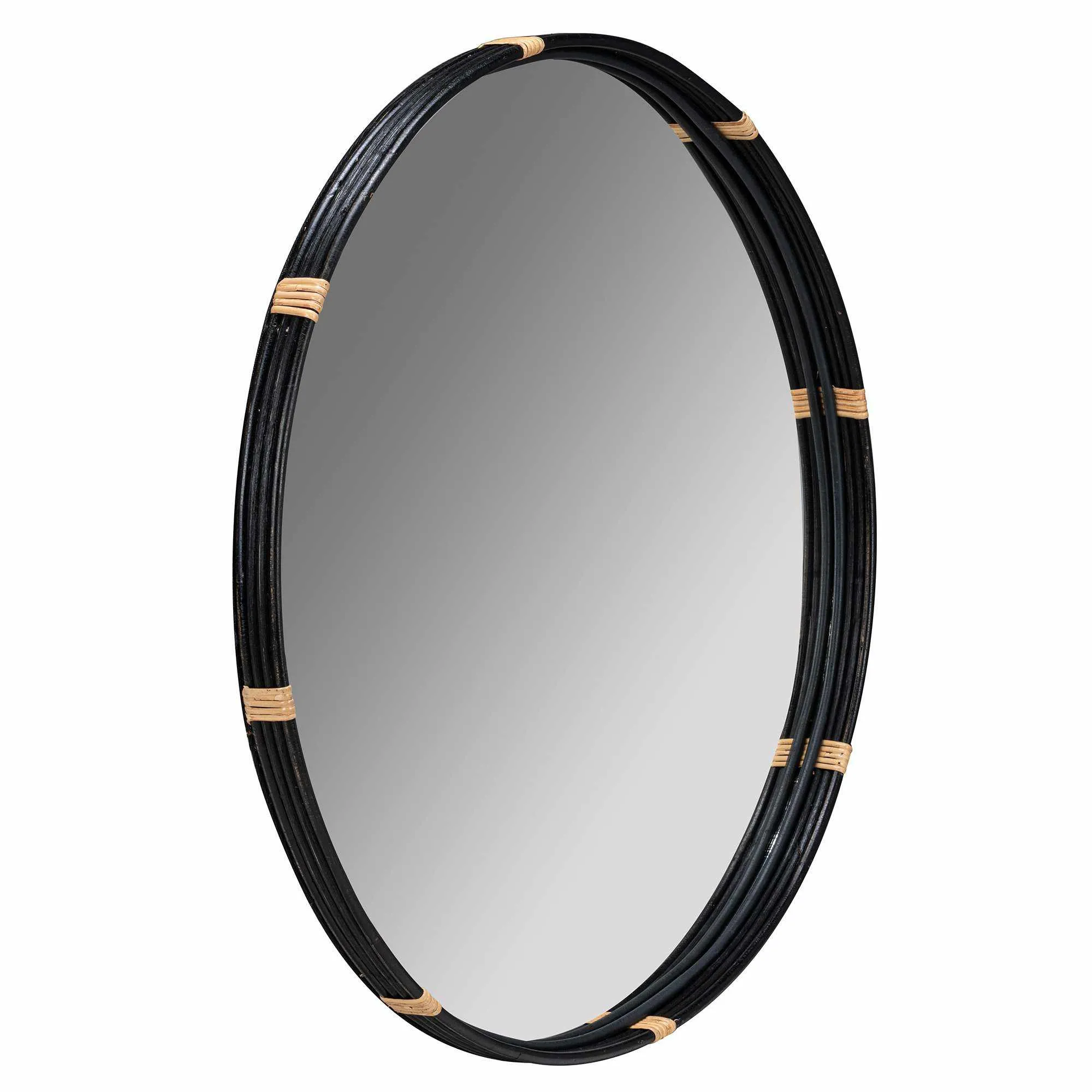 Evan Black and Natural Finish Rattan Wall Mirror