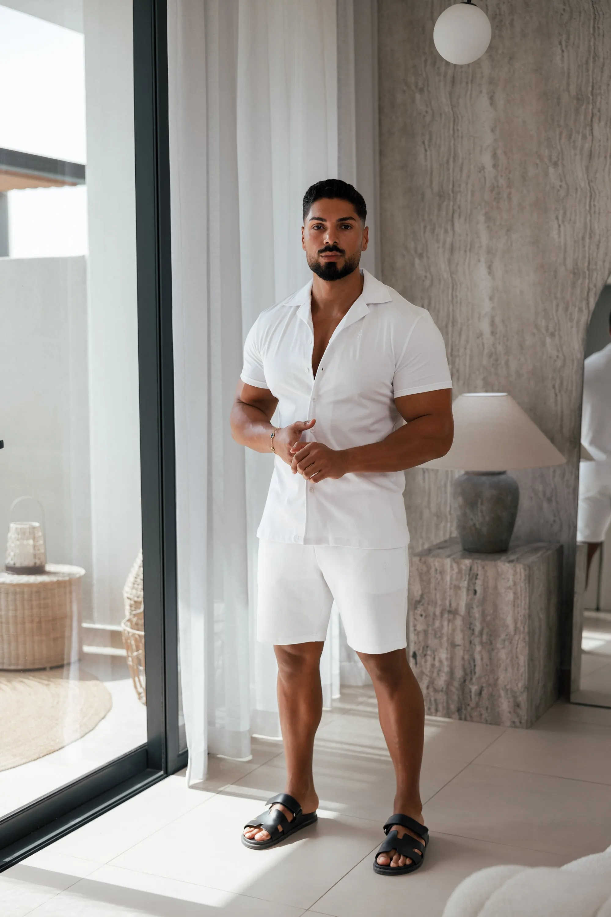 Father Sons Stretch White Pique Revere Shirt Short Sleeve - FSH1070