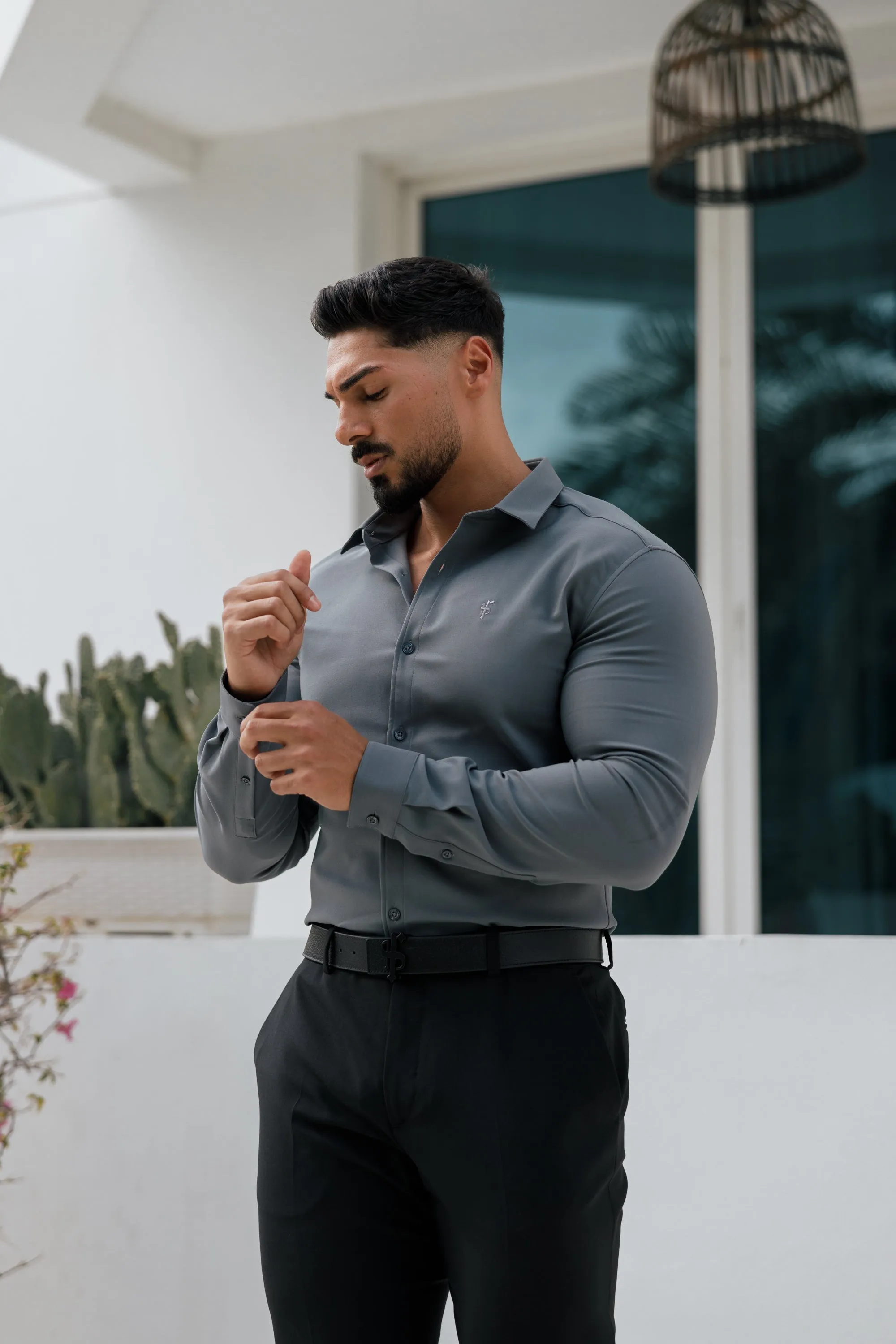 Father Sons Super Slim Scuba Gunmetal Long Sleeve Stretch - FS1033