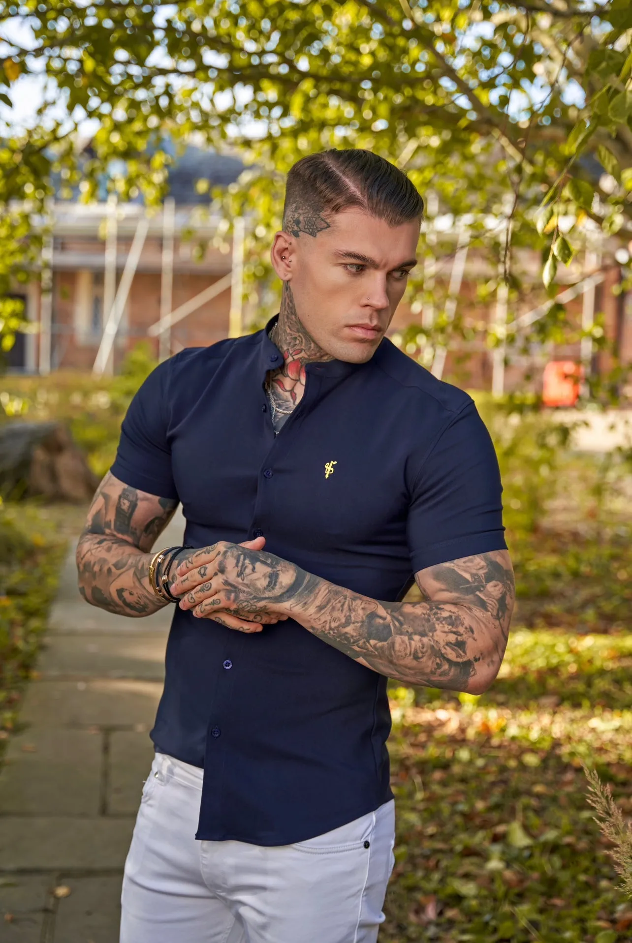 Father Sons Super Slim Scuba Navy Short Sleeve Stretch With Grandad Collar - FS933