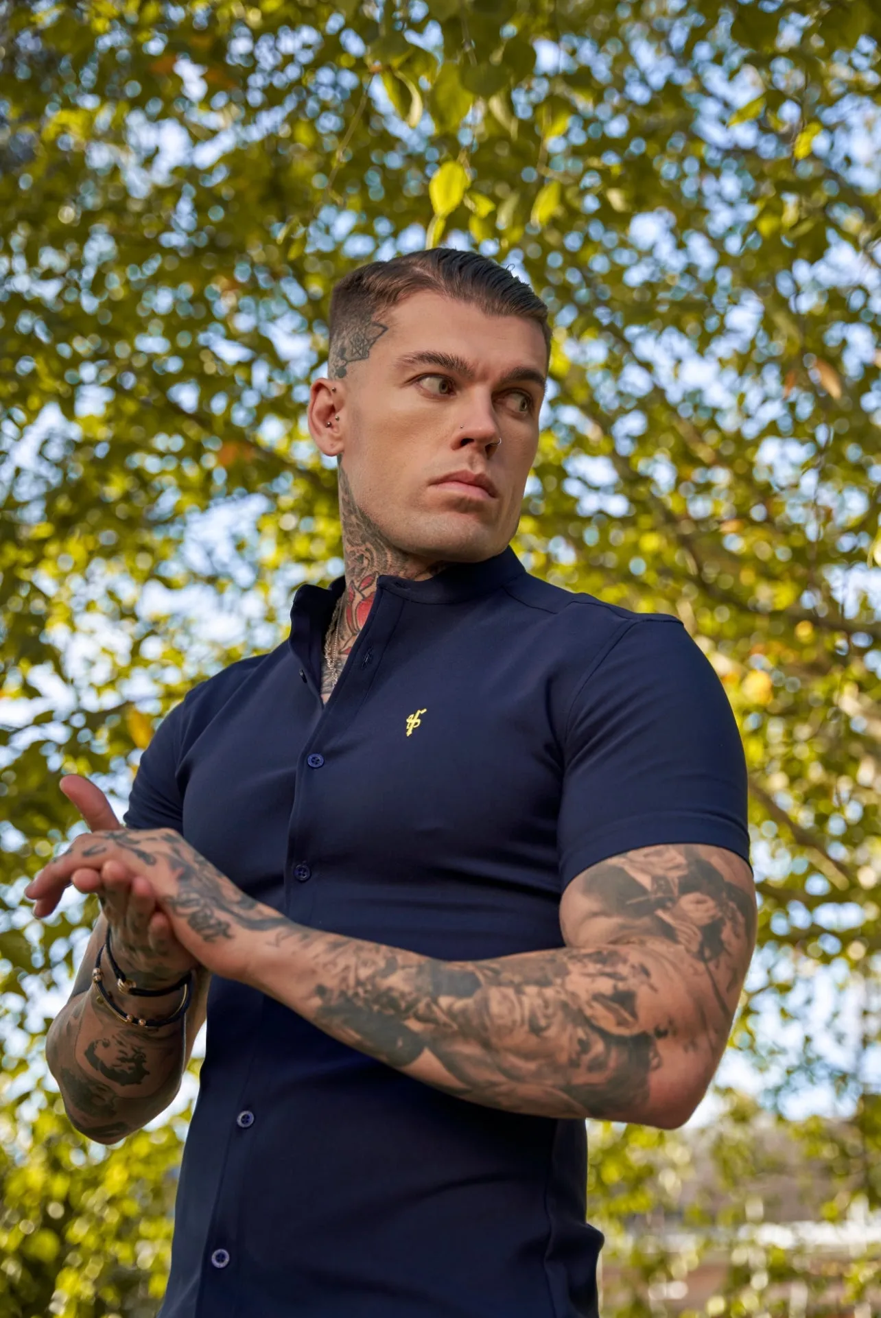 Father Sons Super Slim Scuba Navy Short Sleeve Stretch With Grandad Collar - FS933