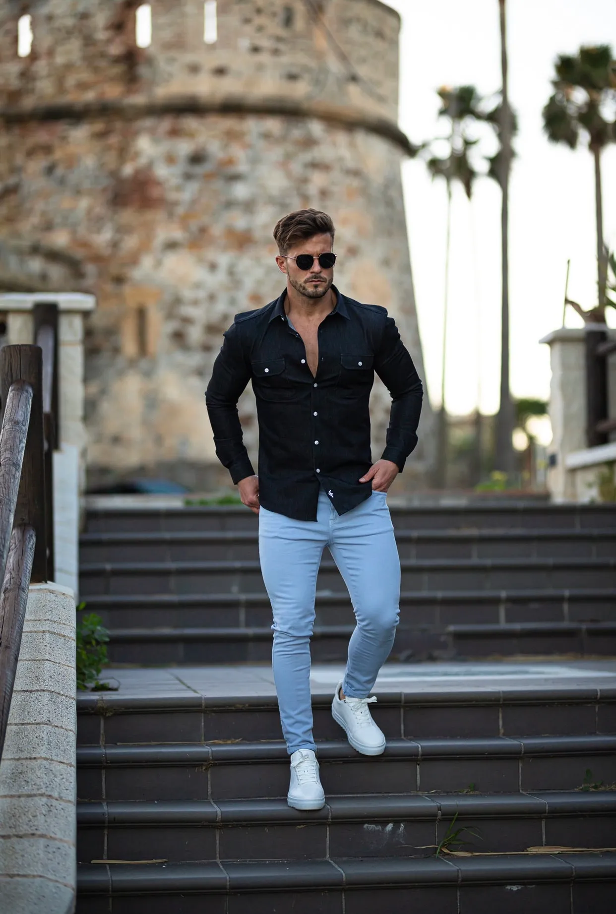 Father Sons Super Slim Stretch Charcoal Denim Shacket - FS760