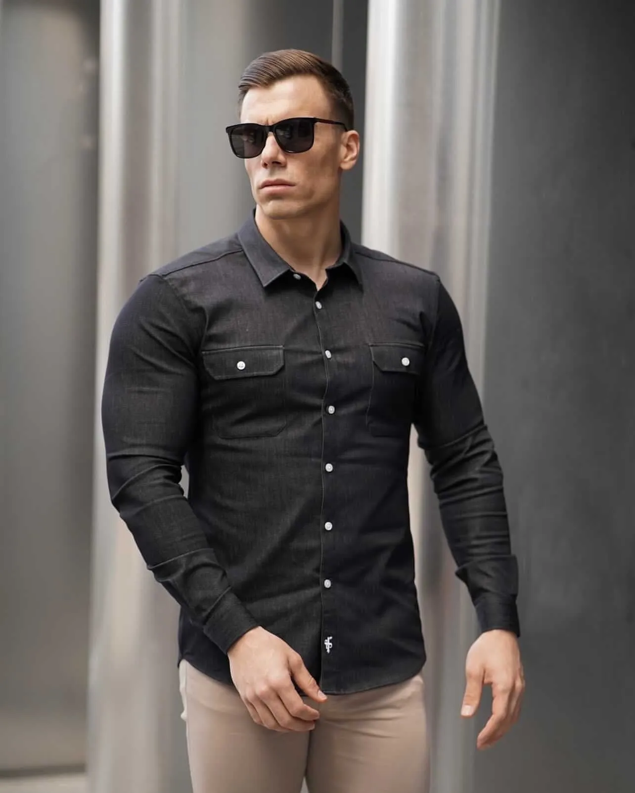 Father Sons Super Slim Stretch Charcoal Denim Shacket - FS760