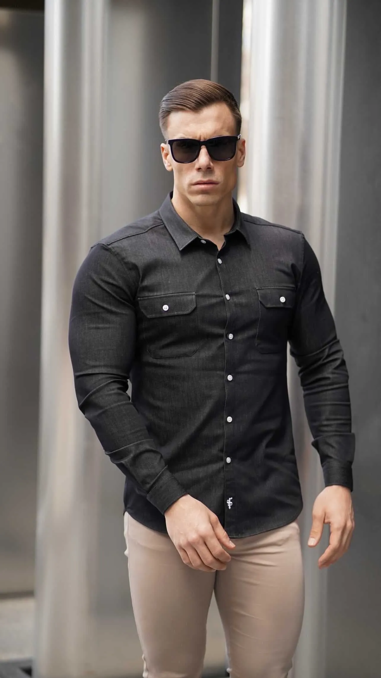 Father Sons Super Slim Stretch Charcoal Denim Shacket - FS760