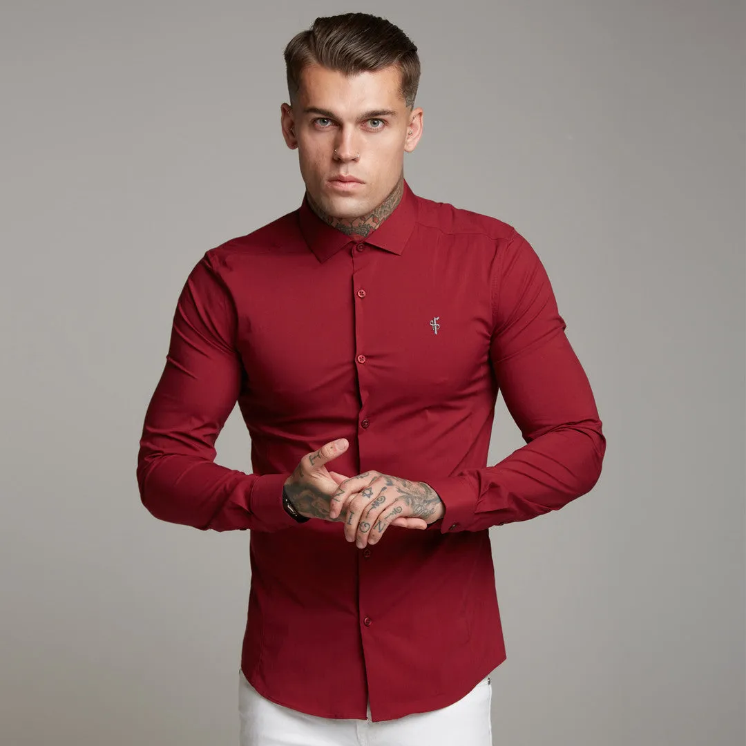 Father Sons Super Slim Stretch Classic Oxblood Panel Shirt (Grey embroidery) - FS318