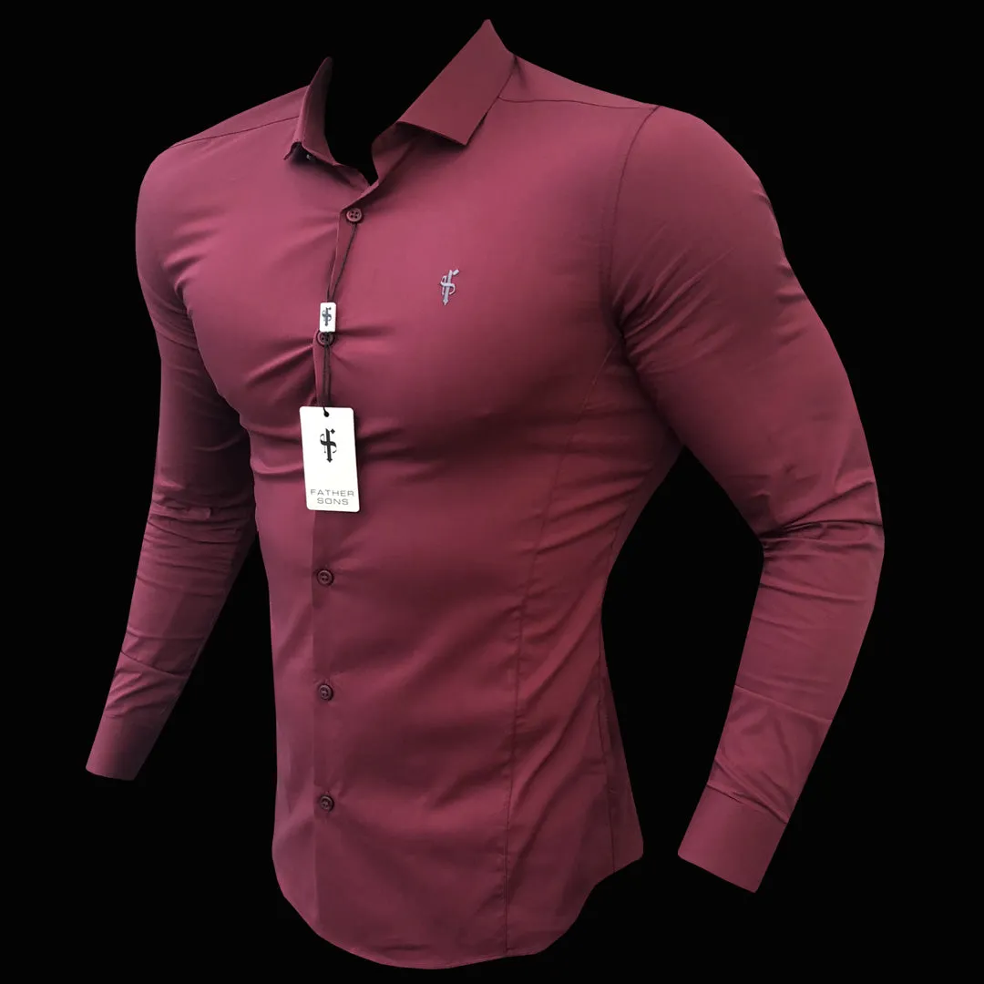 Father Sons Super Slim Stretch Classic Oxblood Panel Shirt (Grey embroidery) - FS318