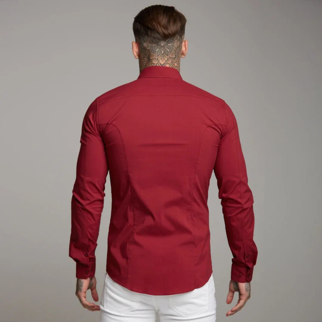 Father Sons Super Slim Stretch Classic Oxblood Panel Shirt (Grey embroidery) - FS318