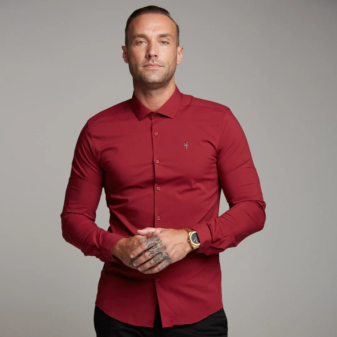 Father Sons Super Slim Stretch Classic Oxblood Panel Shirt (Grey embroidery) - FS318