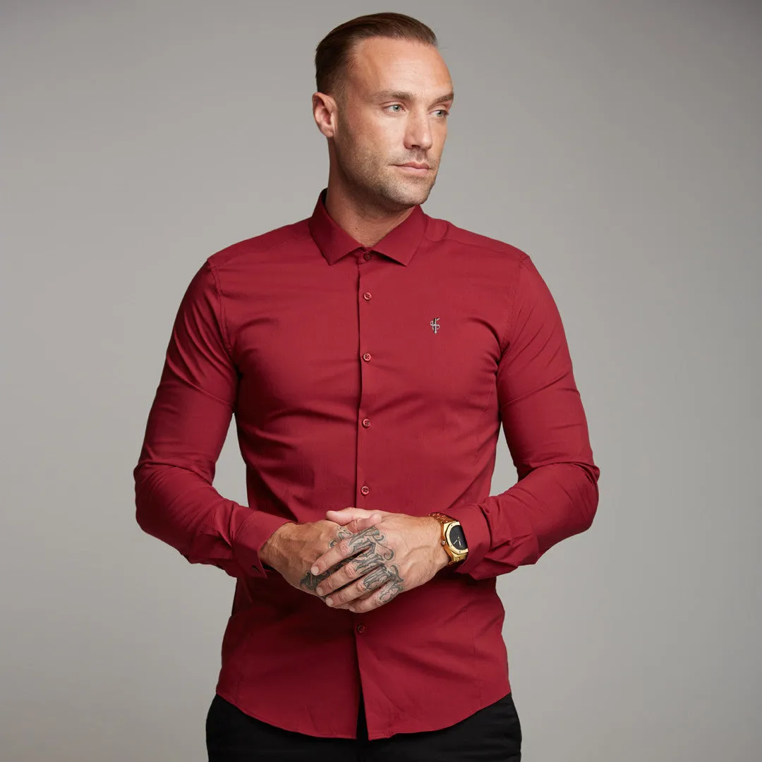 Father Sons Super Slim Stretch Classic Oxblood Panel Shirt (Grey embroidery) - FS318