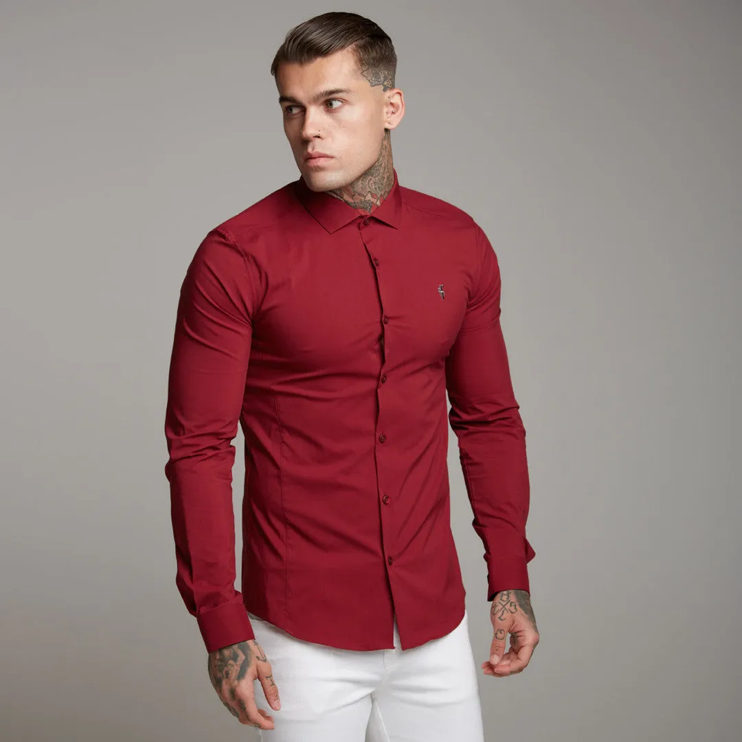 Father Sons Super Slim Stretch Classic Oxblood Panel Shirt (Grey embroidery) - FS318