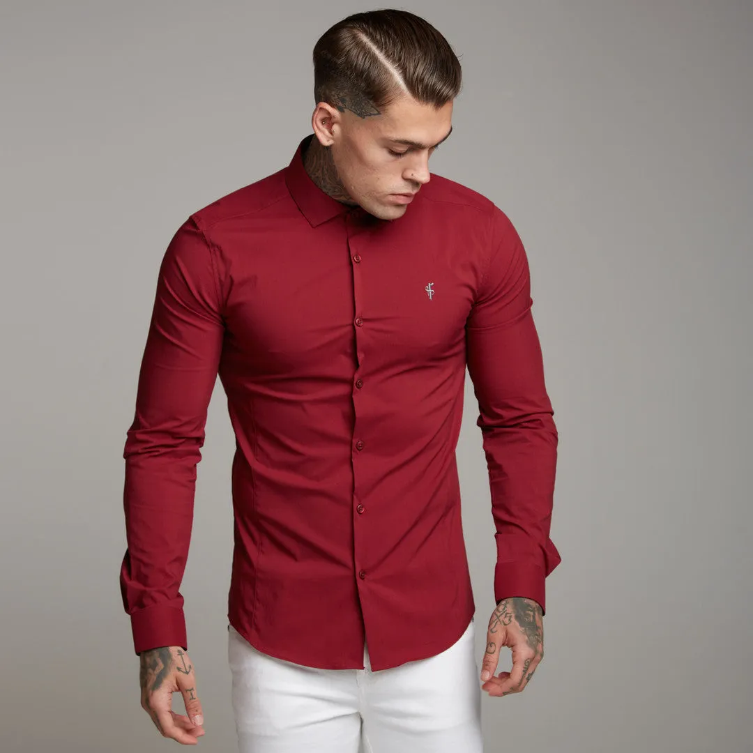 Father Sons Super Slim Stretch Classic Oxblood Panel Shirt (Grey embroidery) - FS318