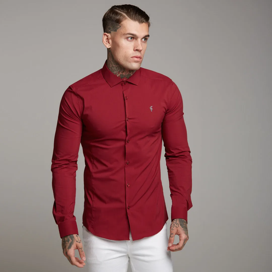 Father Sons Super Slim Stretch Classic Oxblood Panel Shirt (Grey embroidery) - FS318