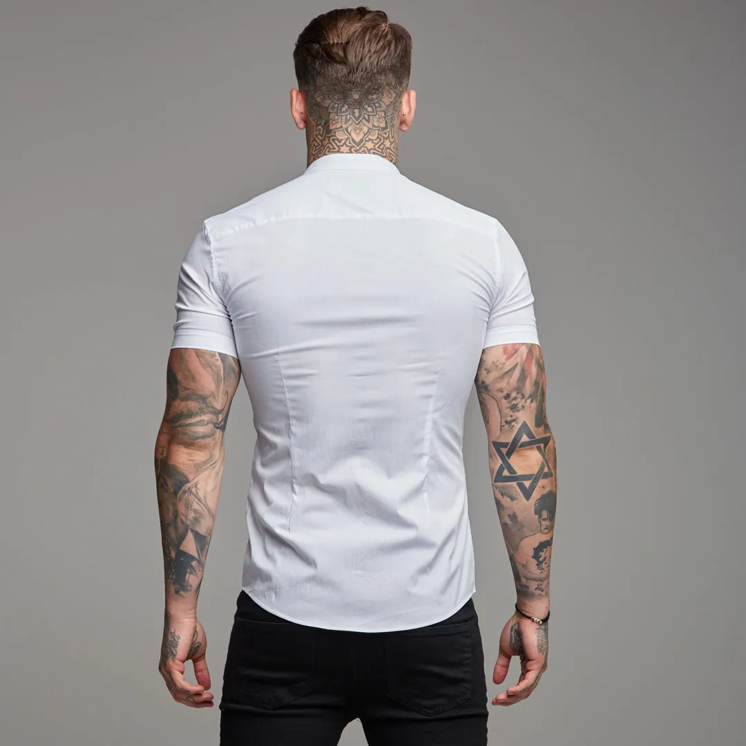 Father Sons Super Slim Stretch Classic White Grandad Collar Short Sleeve - FS172