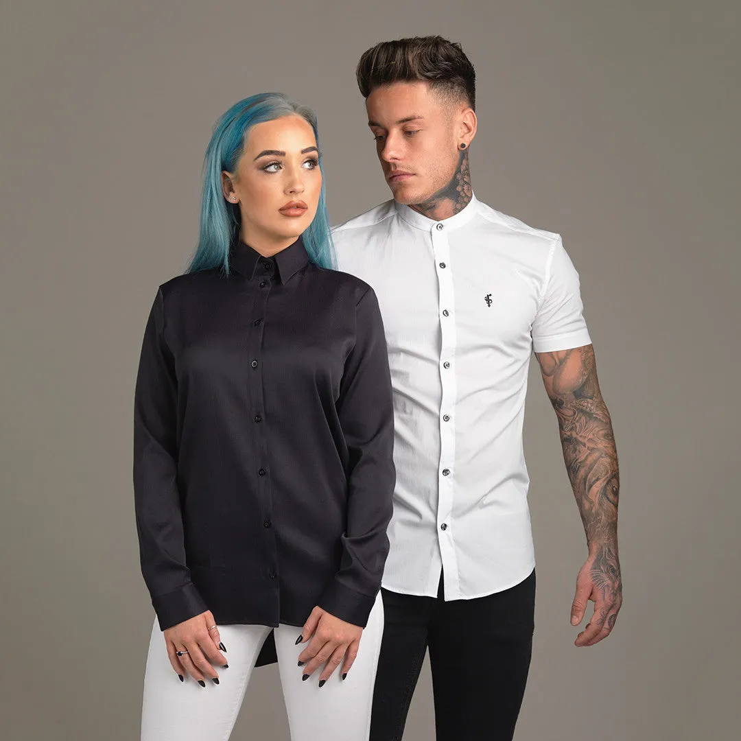 Father Sons Super Slim Stretch Classic White Grandad Collar Short Sleeve - FS172
