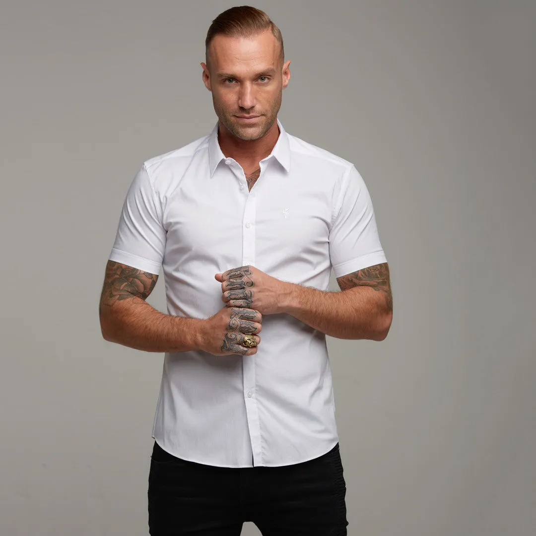 Father Sons Super Slim Stretch Classic White Short Sleeve (White Embroidery) - FS219