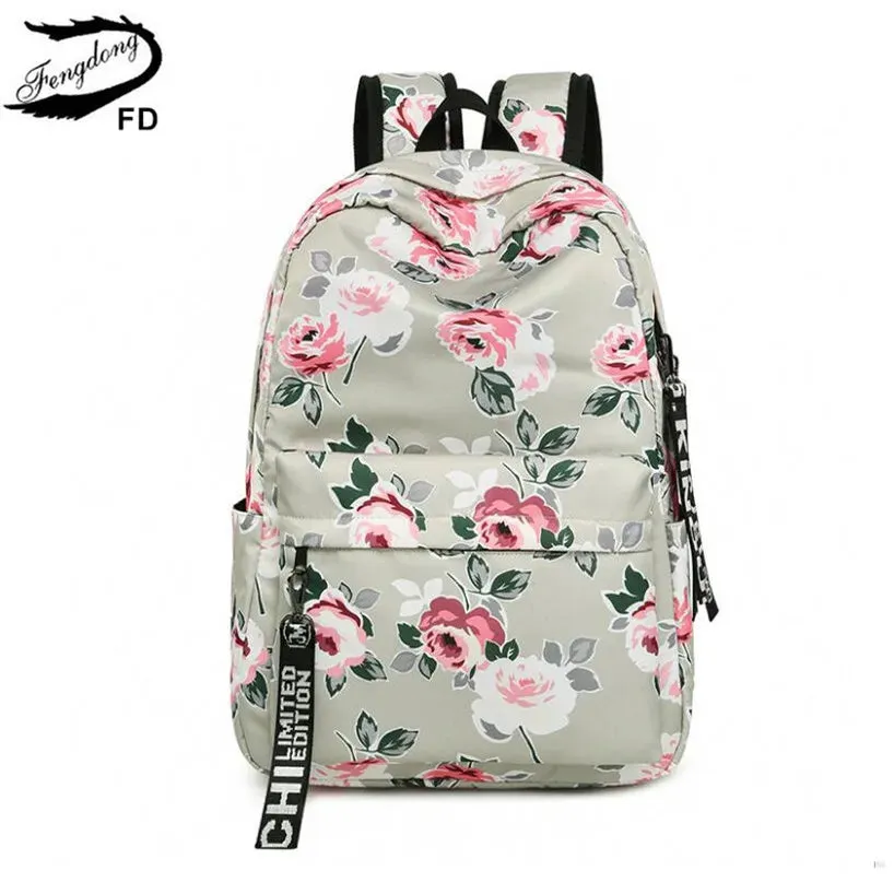 FengDong chinese style floral school backpack flowers backpacks for teenage girls school bags laptop computer bag schoolbag gift