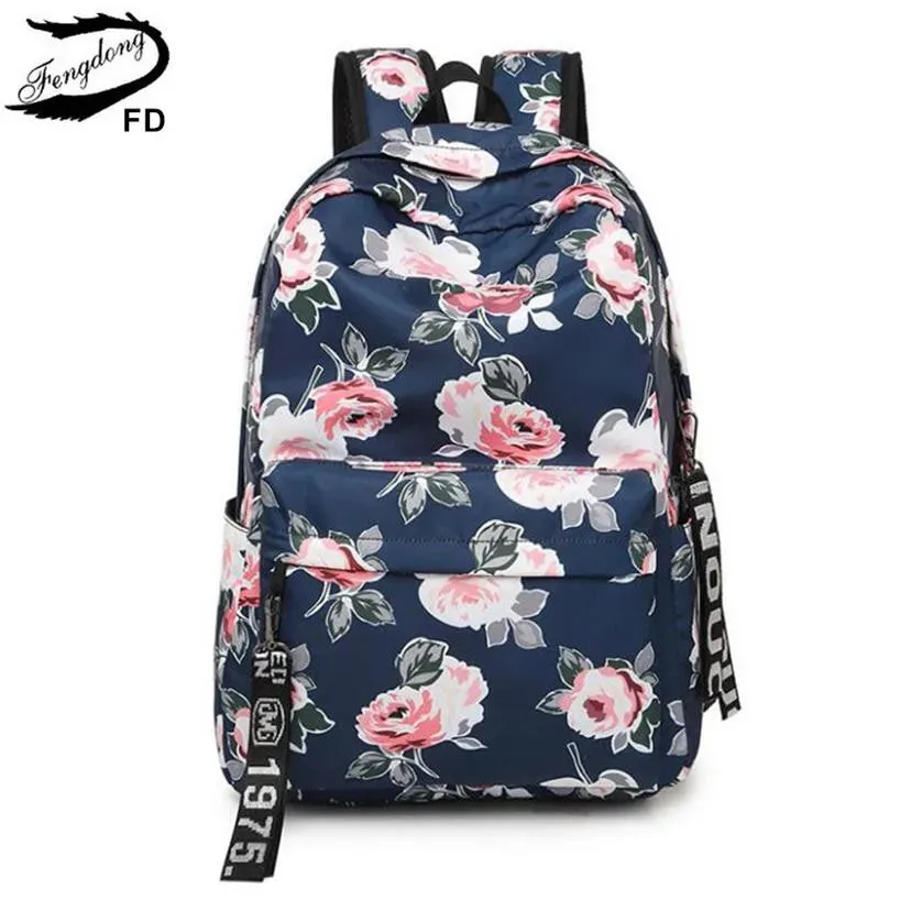 FengDong chinese style floral school backpack flowers backpacks for teenage girls school bags laptop computer bag schoolbag gift