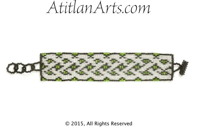 Flat Bracelet Lattice in Green, Silver & Black narrow