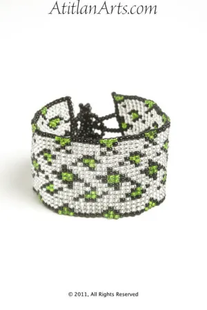 Flat Bracelet Lattice in Green, Silver & Black narrow