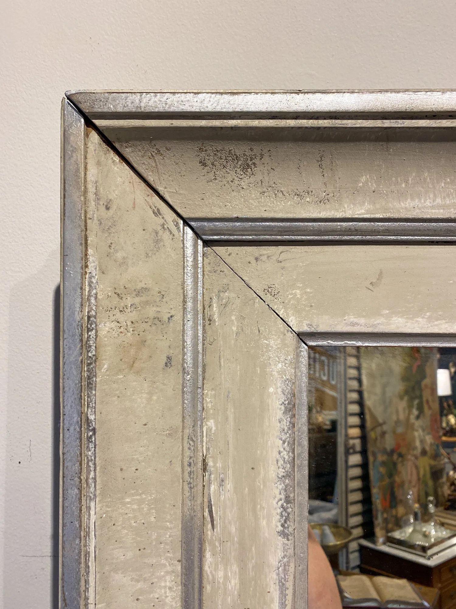 Floor Mirror Crafted from Antique French Frame in Greige and Silver Gilt Finish