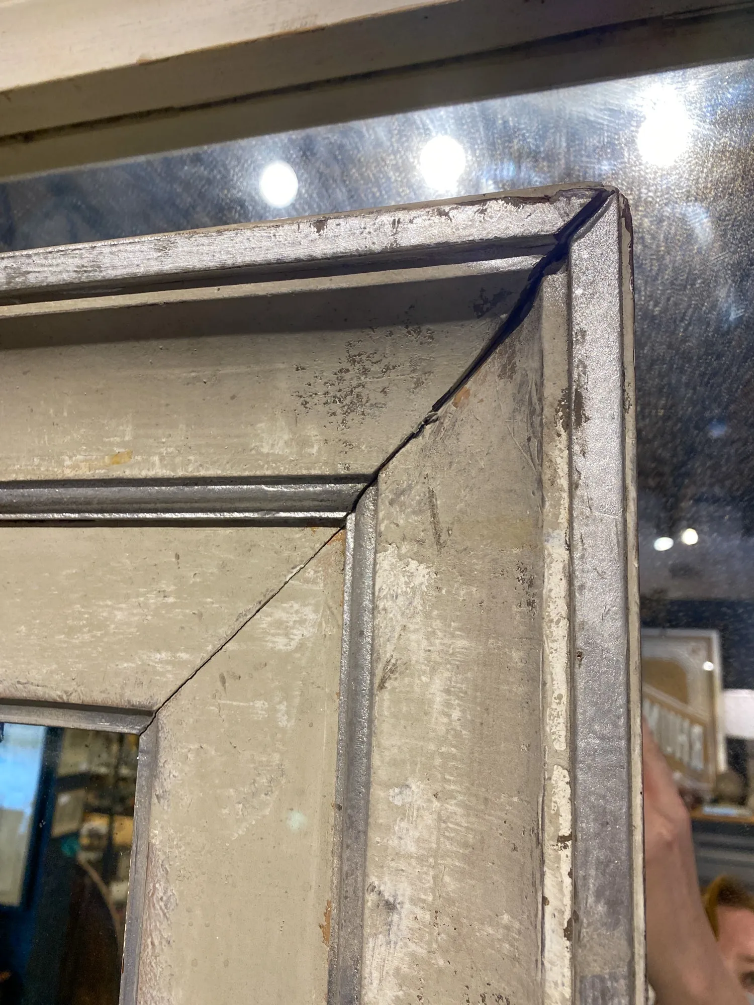 Floor Mirror Crafted from Antique French Frame in Greige and Silver Gilt Finish
