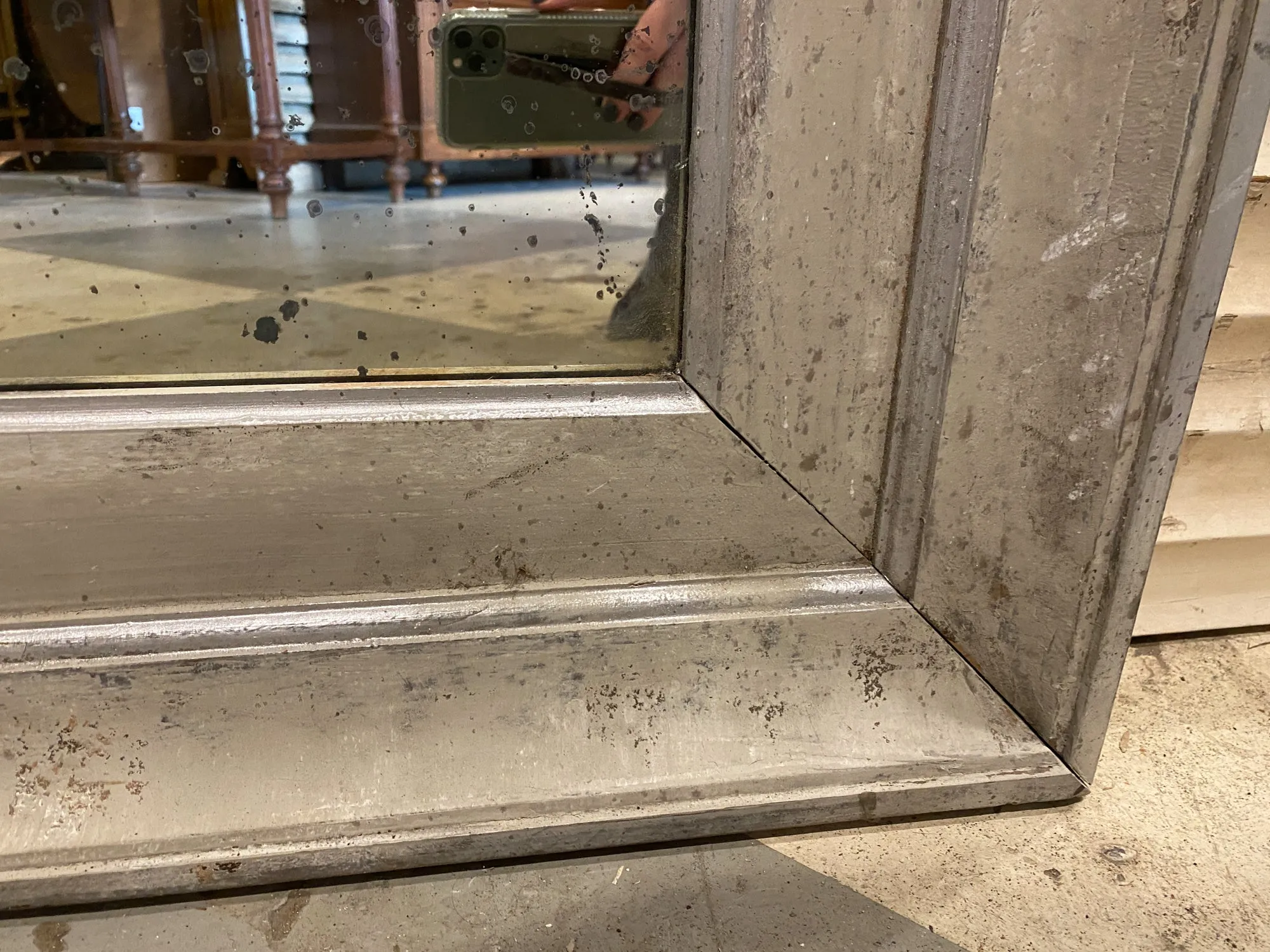Floor Mirror Crafted from Antique French Frame in Greige and Silver Gilt Finish