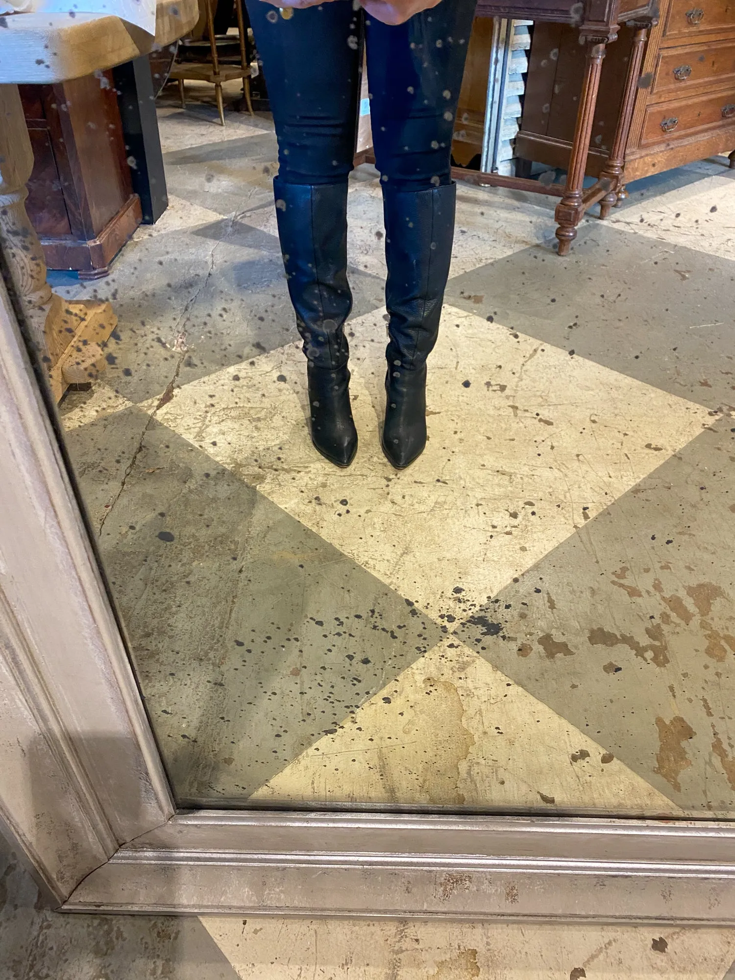 Floor Mirror Crafted from Antique French Frame in Greige and Silver Gilt Finish