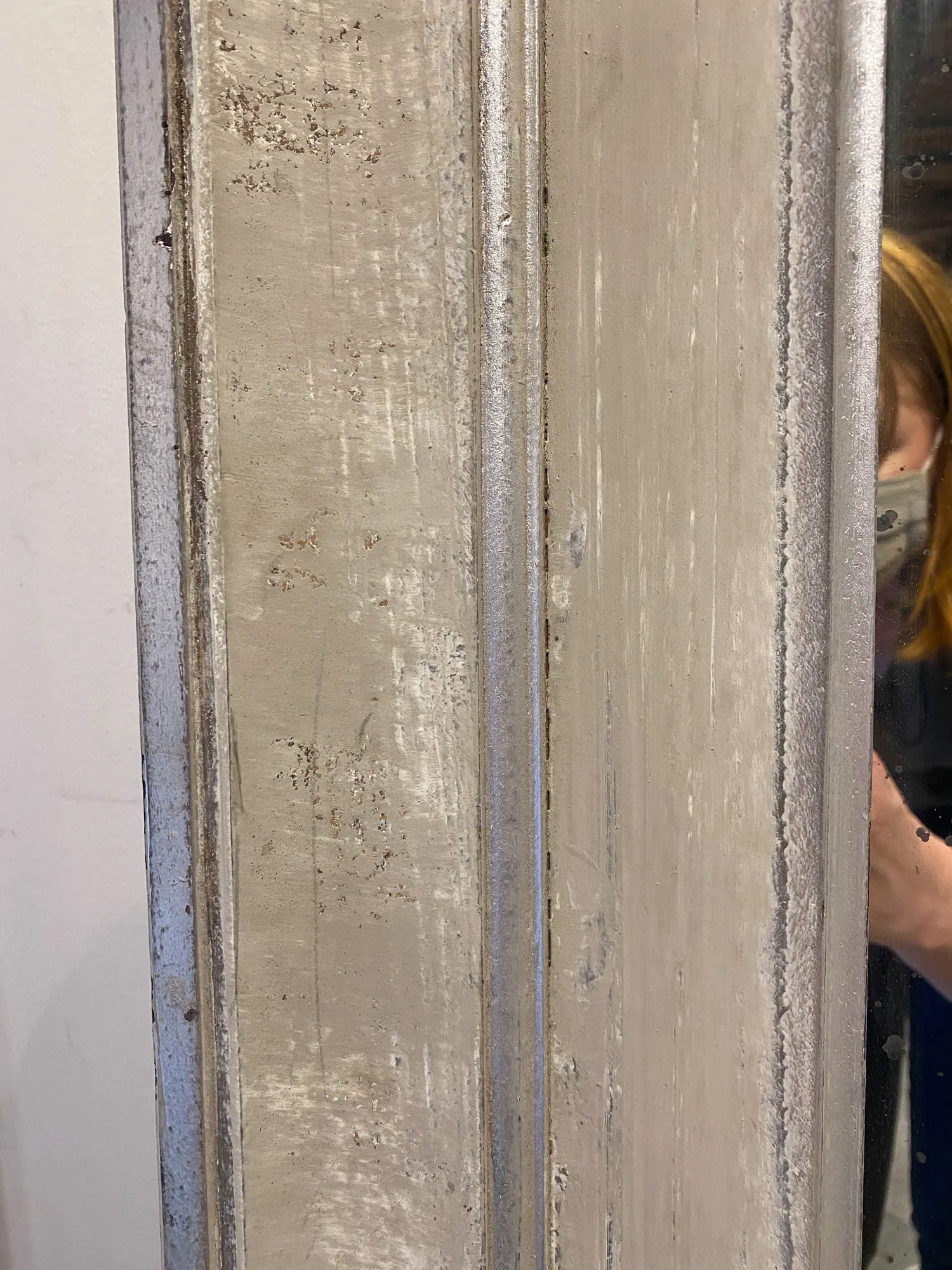 Floor Mirror Crafted from Antique French Frame in Greige and Silver Gilt Finish