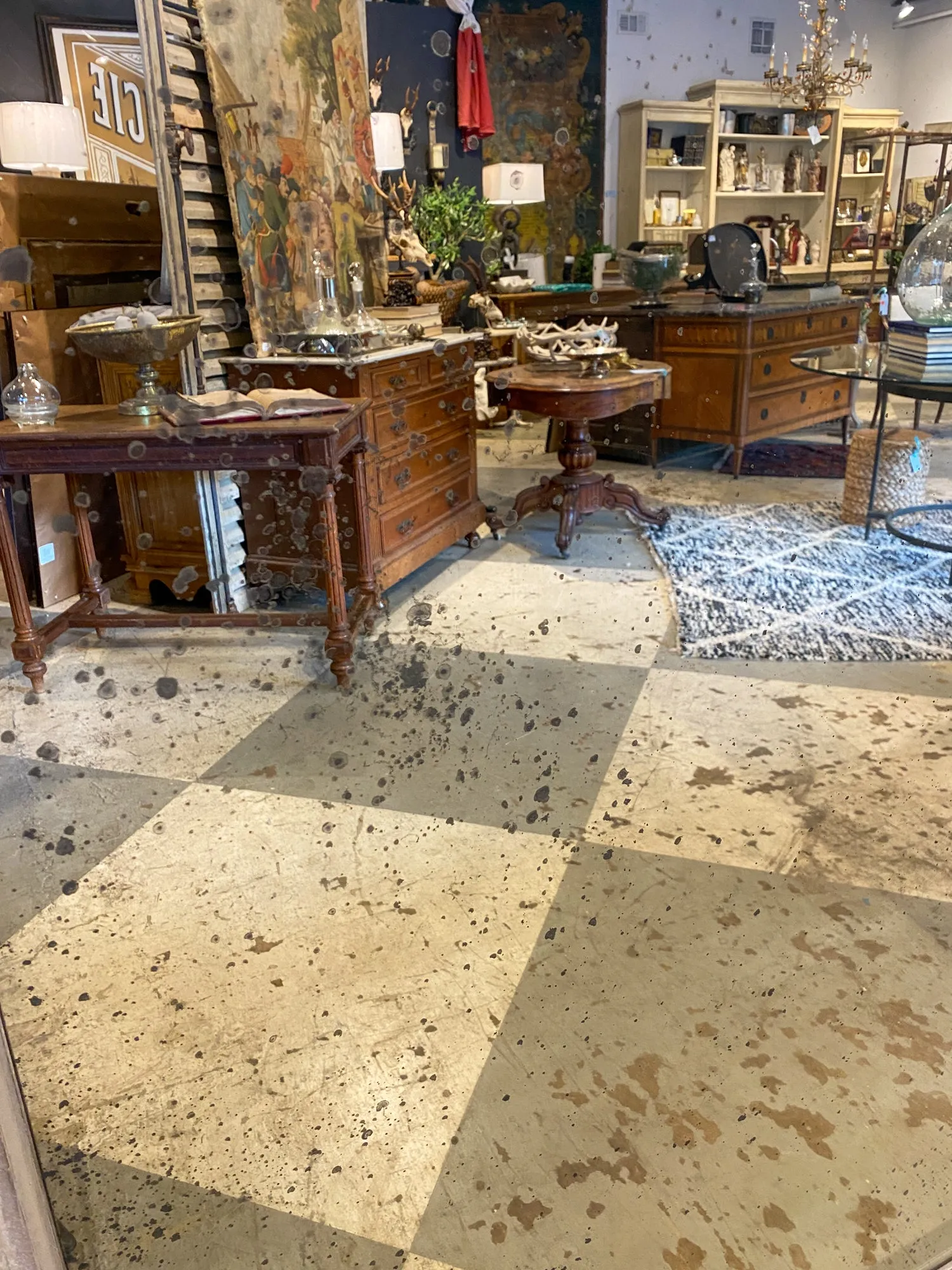 Floor Mirror Crafted from Antique French Frame in Greige and Silver Gilt Finish