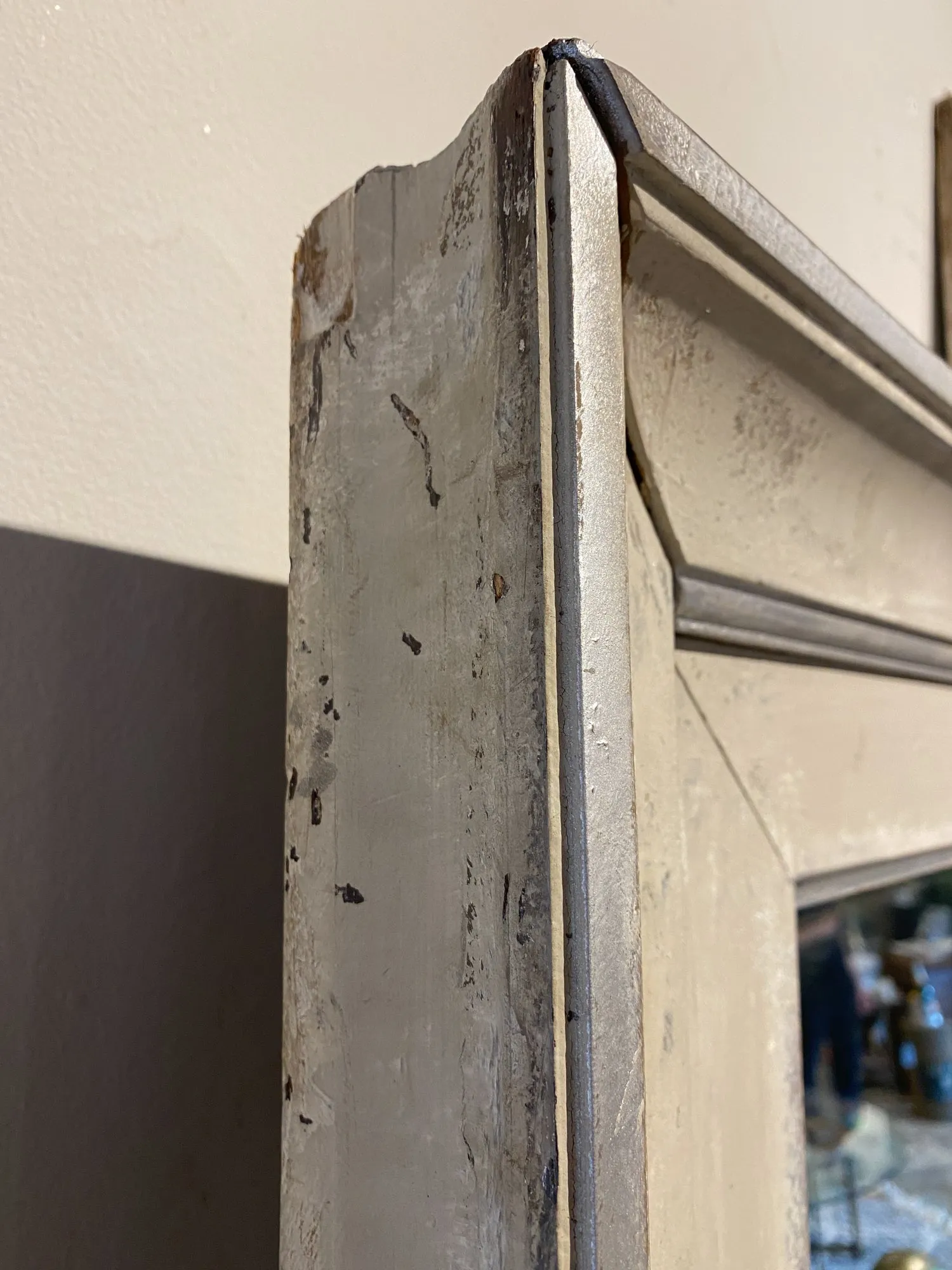 Floor Mirror Crafted from Antique French Frame in Greige and Silver Gilt Finish