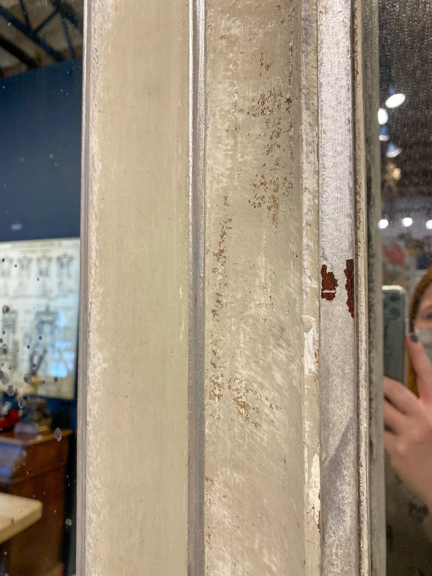 Floor Mirror Crafted from Antique French Frame in Greige and Silver Gilt Finish