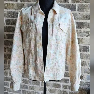 Floral Printed Denim Jacket Size Large