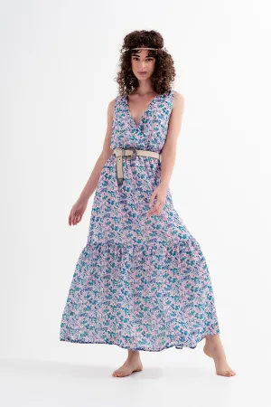 Floral Sleeveless Maxi Dress in Green
