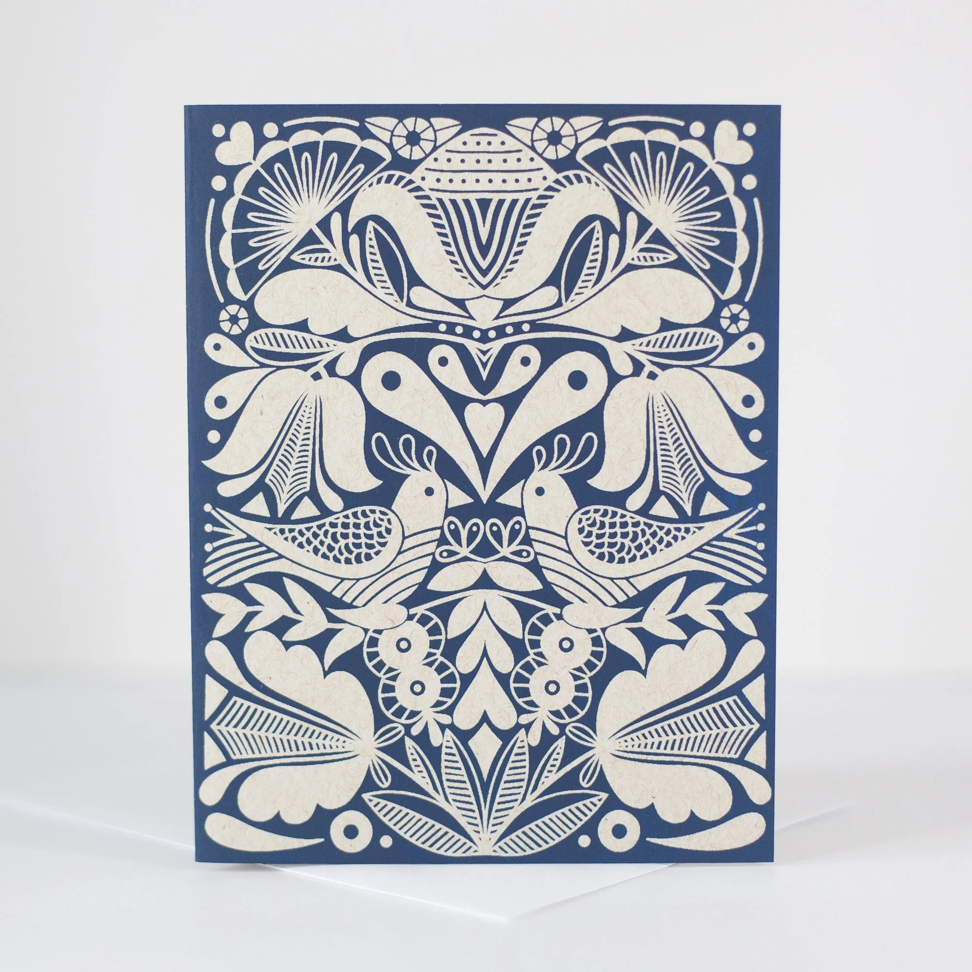 folk art card, blank decorative card for any occasion in navy ink