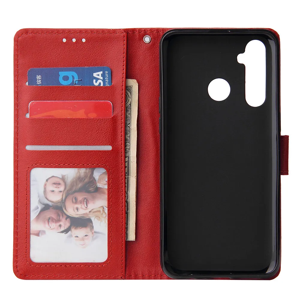 For OPPO Realme 5 Rro Cellphone Cover Buckle Closure Cards Holder Wallet Design Stand Function PU Leather Smart Shell Overall Protection  red