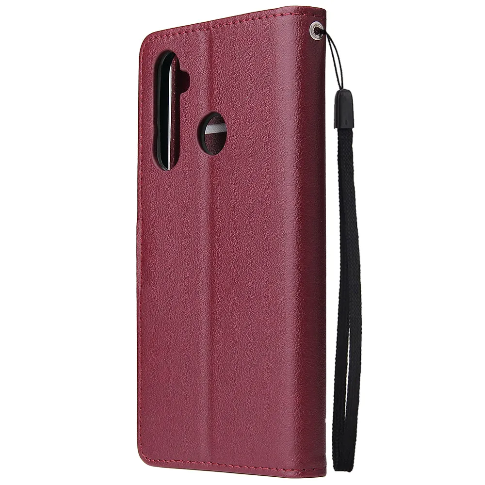 For OPPO Realme 5 Rro Cellphone Cover Buckle Closure Cards Holder Wallet Design Stand Function PU Leather Smart Shell Overall Protection  red