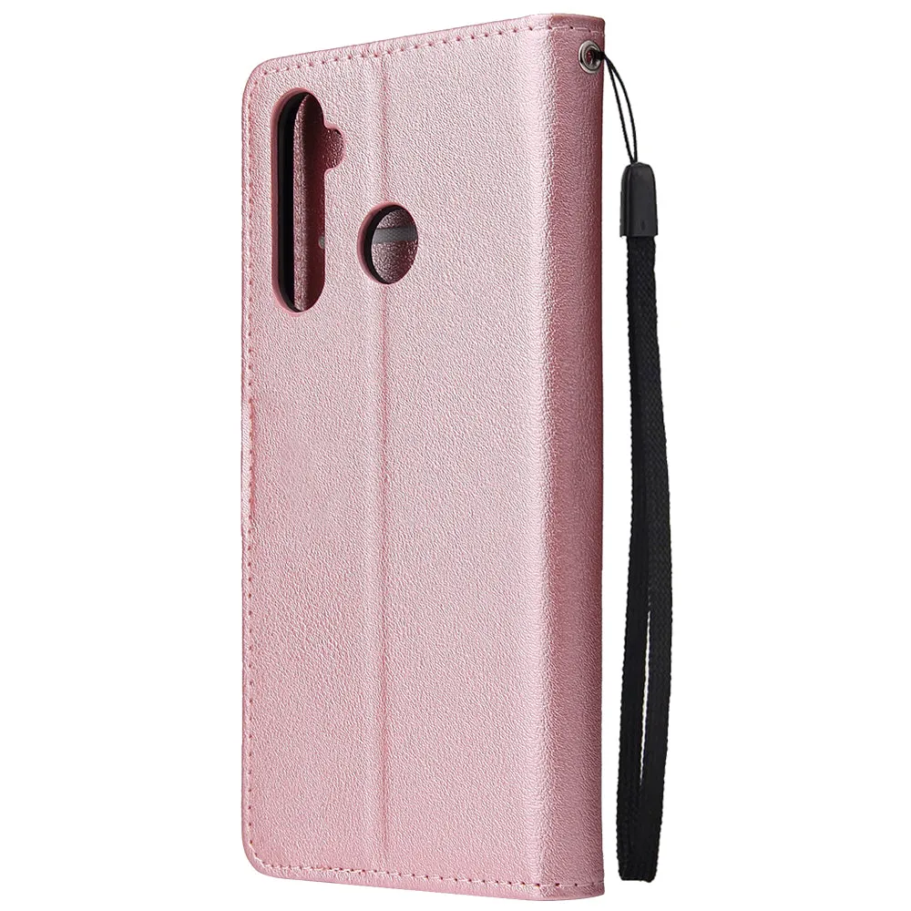 For OPPO Realme 5 Rro Cellphone Cover Buckle Closure Cards Holder Wallet Design Stand Function PU Leather Smart Shell Overall Protection  red