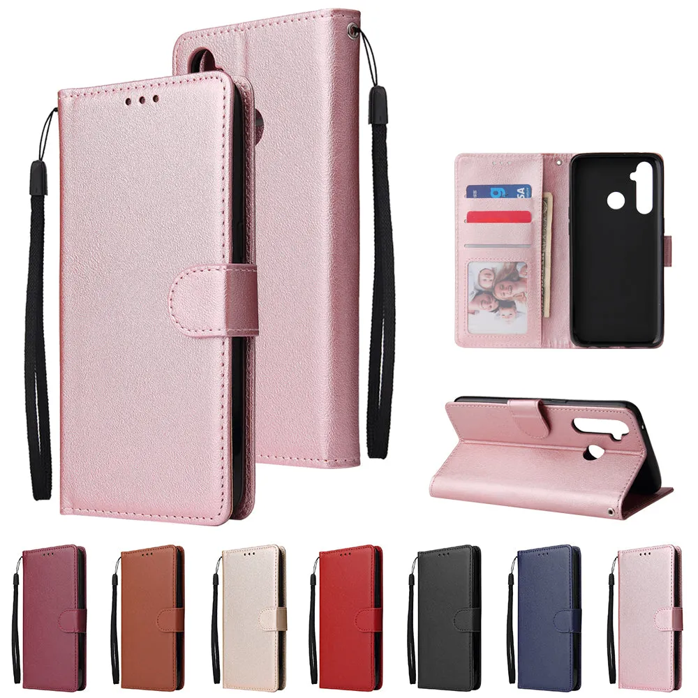 For OPPO Realme 5 Rro Cellphone Cover Buckle Closure Cards Holder Wallet Design Stand Function PU Leather Smart Shell Overall Protection  red